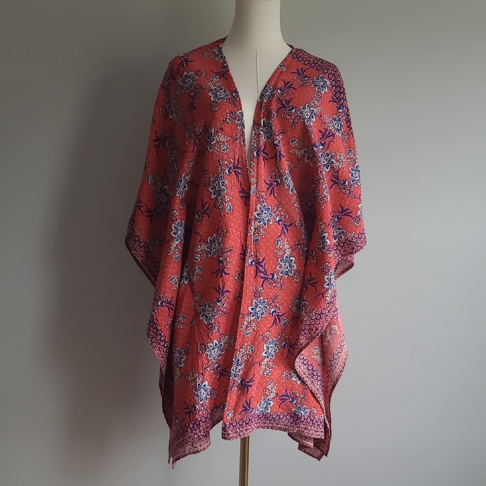 Japna Floral Kimono Robe - Coral and Blue